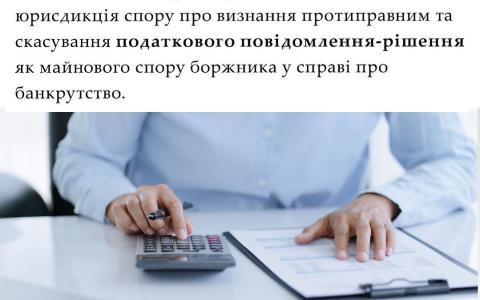 Юрисдикція спору про визнання протиправним та скасування податкового повідомлення-рішення, як майнового спору боржника 