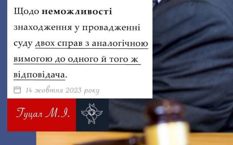 Щодо неможливості знаходження у провадженні суду двох справ з аналогічною вимогою до одного й того ж відповідача