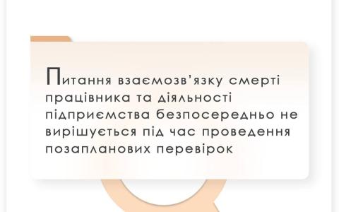 Питання взаємозв'язку смерті працівника та діяльності підприємства безпосередньо не вирішується при перевірках