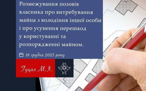 Розмежування позовів власника про витребування майна з володіння іншої особи і усунення перешкод у користуванні