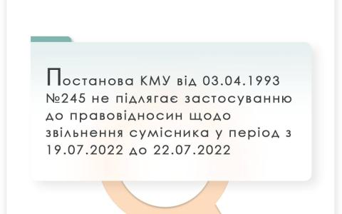 Постанова КМУ №245 не підлягає застосуванню до правовідносин щодо звільнення сумісника у період з 19.07.22 до 22.07.22