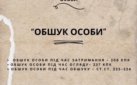 Обшук особи. Обшук особи під виглядом огляду. Обшук під час затримання (208 КПК)/огляду (237 КПК)/обшуку (233-234 КПК)