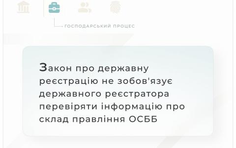 Закон про державну реєстрацію не зобов'язує держреєстратора перевіряти інформацію про склад правління ОСББ