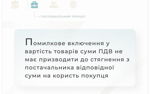 Помилкове включення у вартість товарів суми ПДВ не має призводити до стягнення з постачальника відповідної суми на користь покупця