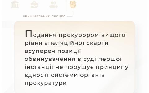 Подання прокурором вищого рівня апеляційної скарги всупереч позиції обвинувачення у суді не порушує принципу єдності системи органів прокуратури