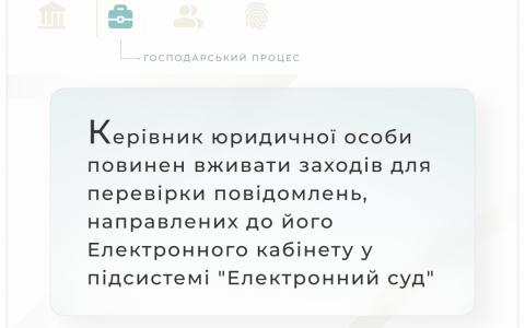 Керівник юрособи повинен вживати заходів для перевірки повідомлень, направлених до його кабінету в "Електронному суді"