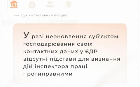У разі неоновлення суб'єктом господарювання контактних даних у ЄДР відсутні підстави для визнання дій інспектора праці протиправними