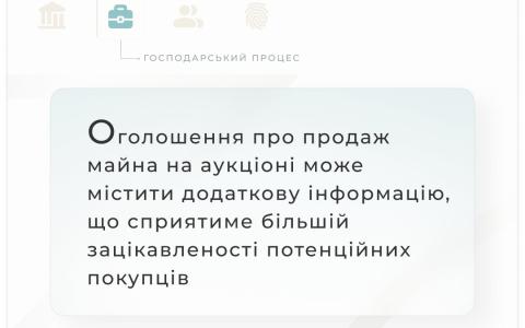 Оголошення про продаж майна на аукціоні може містити додаткову інформацію для потенційних продавців
