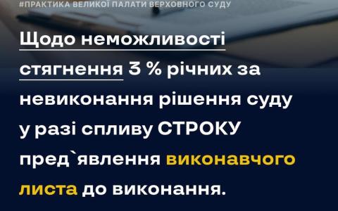 Щодо неможливості стягнення 3% річних за невиконання рішення суду у разі спливу строку пред'явлення виконавчого листа до виконання