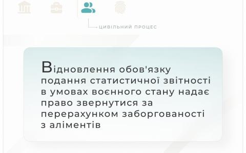 Відновлення обов'язку подання статистичної звітності в умовах воєнного стану надає право на перерахунок заборгованості з аліментів