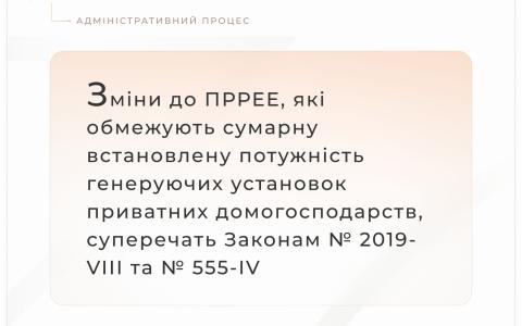 Відповідність змін в частині обмеження встановленої потужності генеруючих установок приватних домогосподарств нормам законів