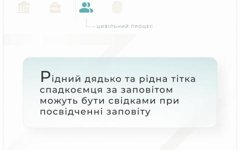 Рідний дядько та рідна тітка спадкоємця за заповітом можуть бути свідками при посвідченні заповіту