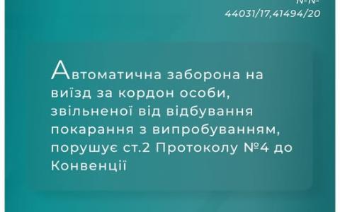 Автоматична заборона на виїзд за кордон особи, звільненої від відбування покарання з випробуванням, порушує Конвенцію