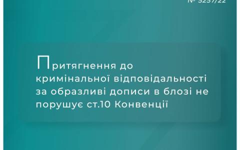 Притягнення до кримінальної відповідальності за образливі дописи в блозі не порушує ст.10 Конвенції