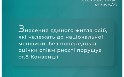 Знесення единого житла осіб, які належать до нацменшини, без оцінки співмірності порушує ст.8 Конвенції