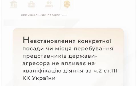 Невстановлення посади чи місця перебування представників держави-агресора не впливає на кваліфікацію діяння